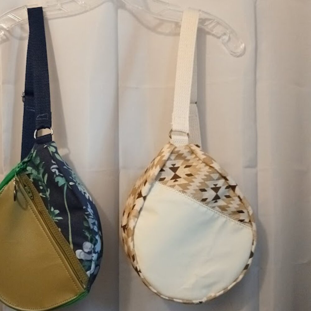 New Teardrop Travel Sling Crossbody Purse Bag Chevron Cream Brown faux leather